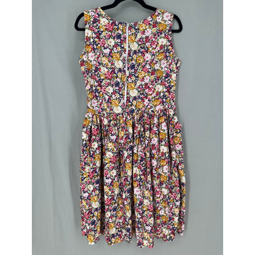 Vintage Handmade Dress Womens Medium Navy Blue Ditsy Floral Knee Length Cottage - Picture 3 of 9